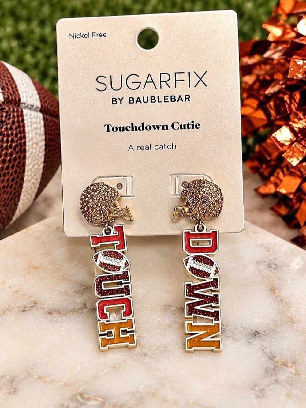Sugarfix by BaubleBar Touchdown Cutie Football Earrings Gold & Red